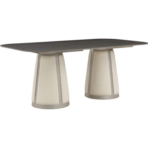 Kasa 82" Dining Table in Sintered Stone & Champagne Leatherette