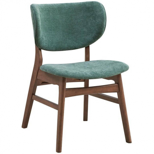 Bevis Dining Chair in Walnut Finish & Green Fabric (Set of 2)