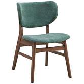 Bevis Dining Chair in Walnut Finish & Green Fabric (Set of 2)