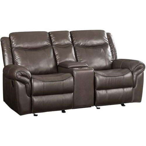 Lydia Dual Recliner Loveseat w/ Console & USB in Brown Leather Aire