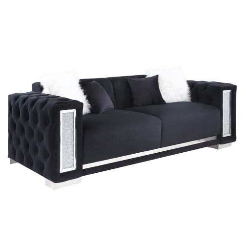 Trislar Sofa in Black Velvet & Mirror