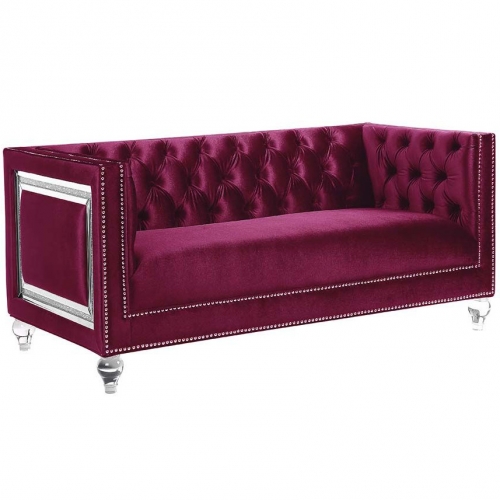 Heibero Loveseat in Tufted Burgundy Velvet