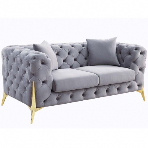 Jelanea Loveseat in All Over Tufted Gray Velvet & Gold