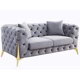 Jelanea Loveseat in All Over Tufted Gray Velvet & Gold