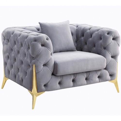 Jelanea Accent Chair in All Over Tufted Gray Velvet & Gold