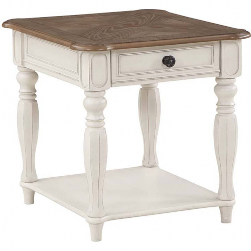 Florian End Table in Oak Finish & Antique White