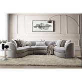 Ivria Curved Sectional Sofa w/ 9 Pillows in Gray Boucle Fabric