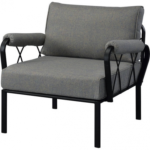 Rajni Outdoor Arm Chair in Gray Fabric & Black Metal