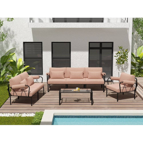 Rajni Outdoor Arm Chair in Pink Fabric & Black Metal