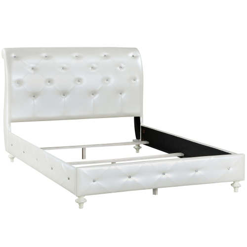 Dorothy Full Bed in Crystal Like Tufted Pearl White Eco Leather