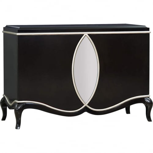 Ashor Console Cabinet in Black Finish Wood & Mirror