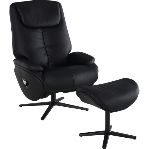 Labonita Swivel Accent Chair & Ottoman in Black Leather & Black Finish