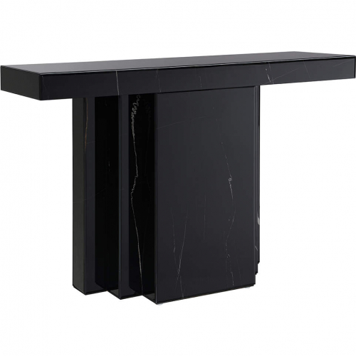 Drisana Console Table in Black Marble Grain Design & Mirrored Finish