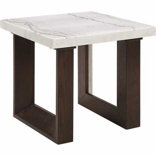 Edwyn End Table in White Faux Marble & Brown Finish