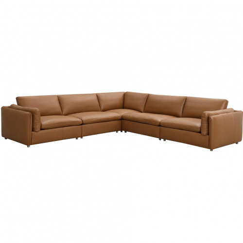 Brighton 5 Piece Sectional Sofa in Tan Brown Top Grain Leather