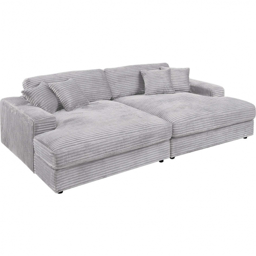 Hilde Sectional Sofa with Left & Right Chaise in Oversized Corduroy Beige Velvet