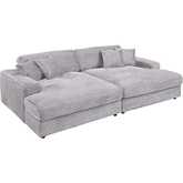 Hilde Sectional Sofa w/ Left & Right Chaise in Oversized Corduroy Beige Velvet