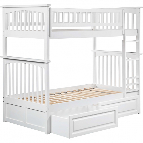 Columbia Bunk Bed Twin Over Twin w/ 2 Raised Panel Drawers in White