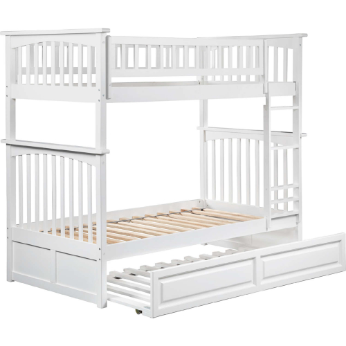 Columbia Bunk Bed Twin Over Twin w/ Raised Panel Trundle in White