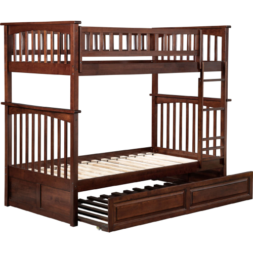 Columbia Bunk Bed Twin Over Twin w/ Raised Panel Trundle in Antique Walnut