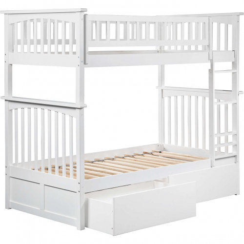 Columbia Bunk Bed Twin Over Twin w/ Urban Bed Drawers in White