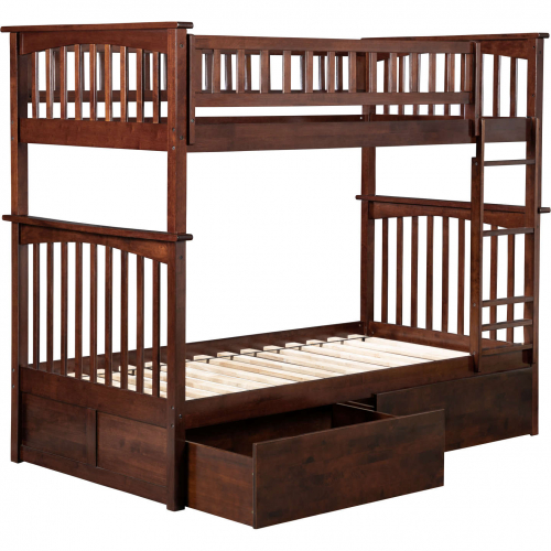 Columbia Bunk Bed Twin Over Twin w/ Urban Bed Drawers in Walnut