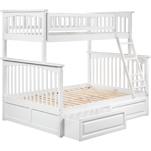 Columbia Bunk Bed Twin Over Full w/ 2 Raised Panel Drawers in White