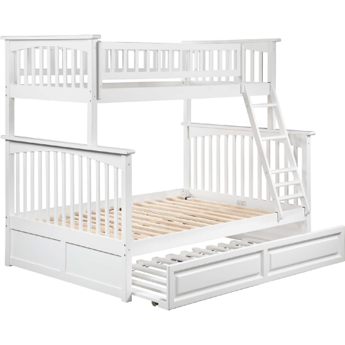 Columbia Bunk Bed Twin Over Full w/ Raised Panel Trundle in White