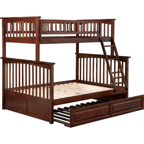 Columbia Bunk Bed Twin Over Full w/ Raised Panel Trundle in Antique Walnut