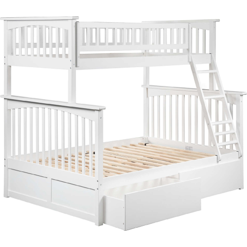 Columbia Bunk Bed Twin Over Full w/ Urban Bed Drawers in White