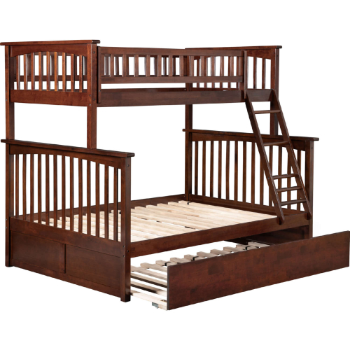 Columbia Bunk Bed Twin Over Full w/ Urban Trundle Bed in Walnut