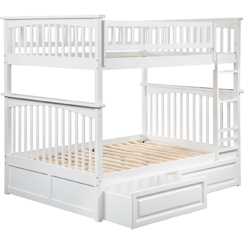 Columbia Bunk Bed Full Over Full w/ 2 Raised Panel Bed Drawers in White