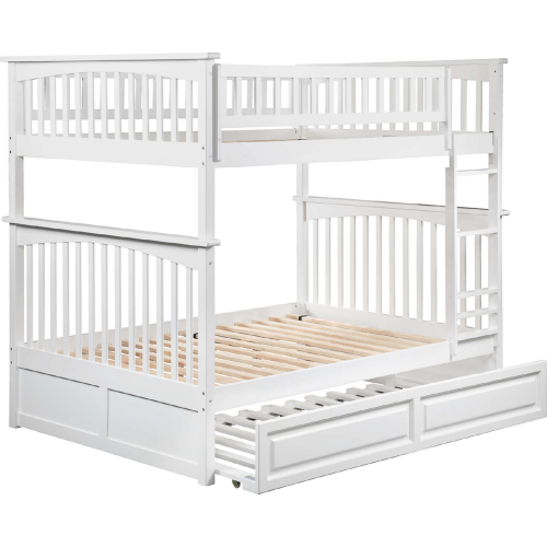 Columbia Bunk Bed Full Over Full w/ Raised Panel Trundle in White