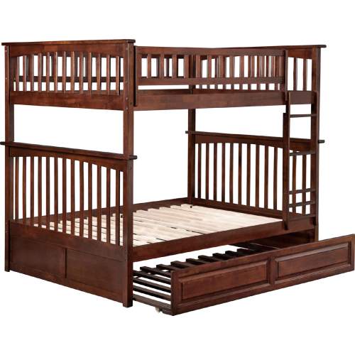 Columbia Bunk Bed Full Over Full w/ Raised Panel Trundle in Antique Walnut