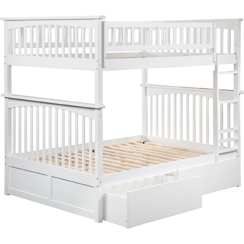 Columbia Bunk Bed Full Over Full w/ Urban Bed Drawers in White