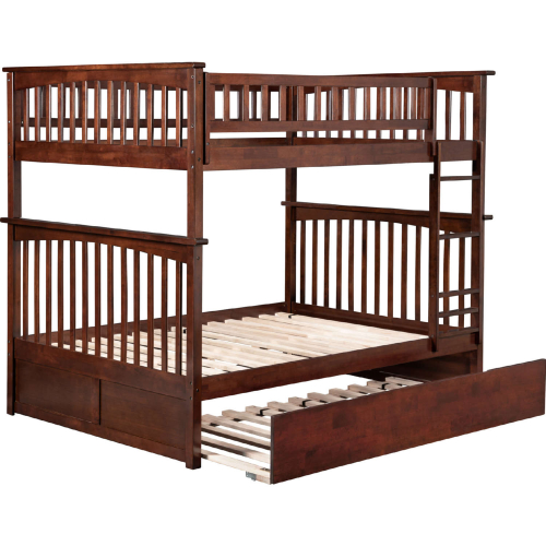 Columbia Bunk Bed Full Over Full w/ Urban Trundle Bed in Walnut