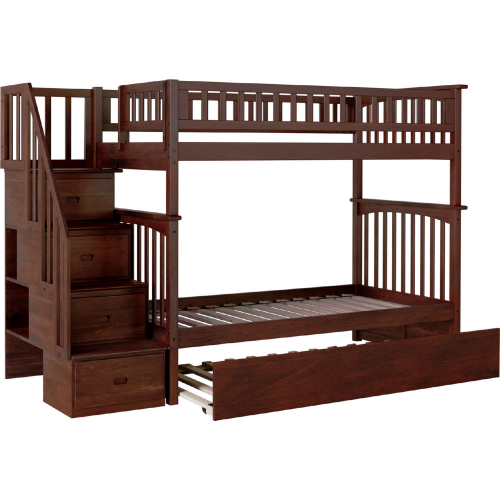 Columbia Staircase Bunk Bed Twin Over Twin w/ Urban Trundle Bed in Walnut