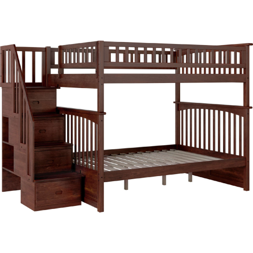 Columbia Staircase Bunk Bed Full Over Full in Antique Walnut