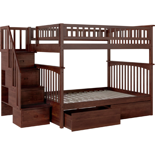 Columbia Staircase Bunk Bed Full Over Full w/ Urban Bed Drawers in Walnut