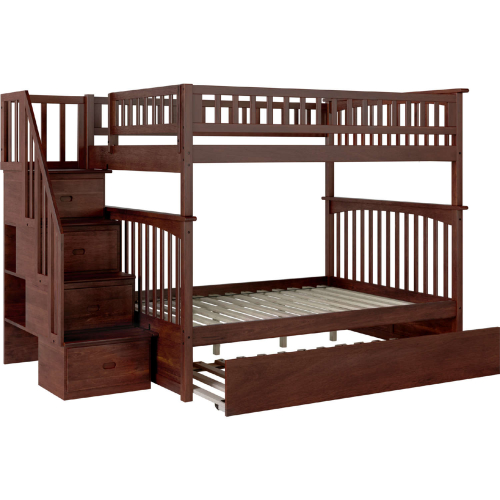 Columbia Staircase Bunk Bed Full Over Full w/ Urban Trundle Bed in Walnut