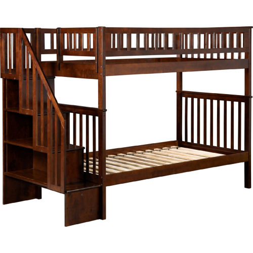 Woodland Staircase Bunk Bed Twin Over Twin in Antique Walnut