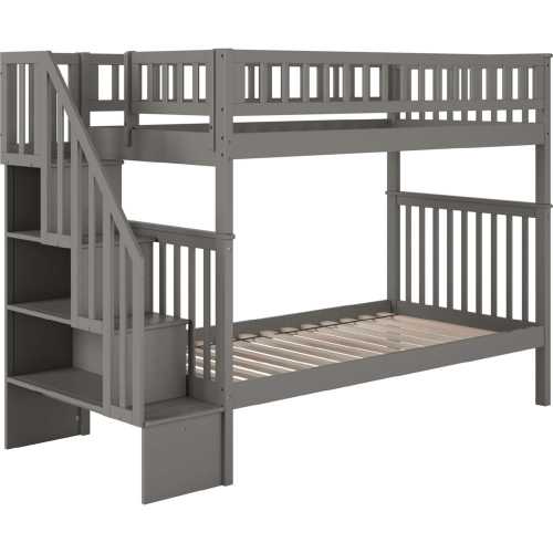 Woodland Staircase Twin Over Twin Bunk Bed in Grey