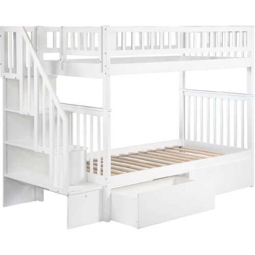 Woodland Staircase Twin over Twin Bunk Bed with 2 Urban Lifestyle Drawers in White