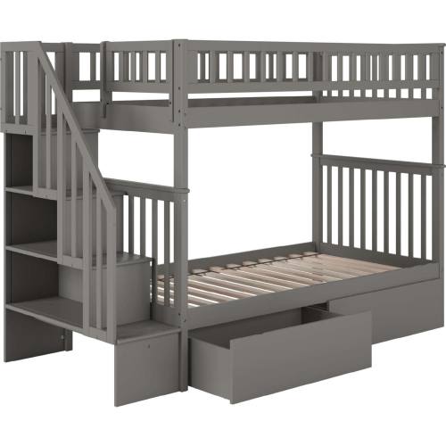 Woodland Staircase Twin Over Twin Bunk Bed & 2 Urban Drawers in Grey