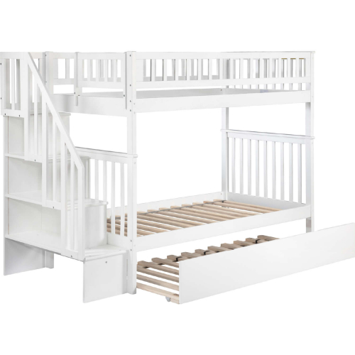 Woodland Staircase Bunk Bed Twin Over Twin w/ Urban Lifestyle Trundle in White