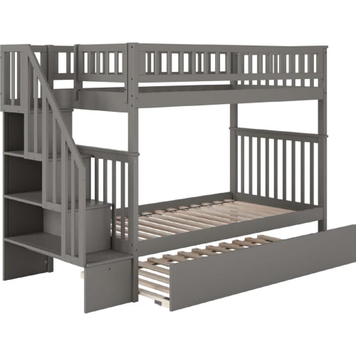 Woodland Staircase Twin Over Twin Bunk Bed & Urban Trundle Bed in Grey