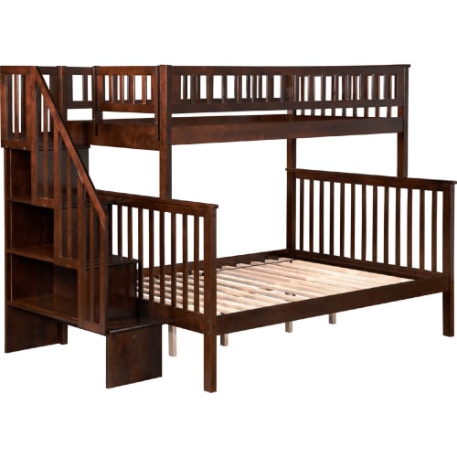 Woodland Staircase Twin over Full Bunk Bed in Antique Walnut