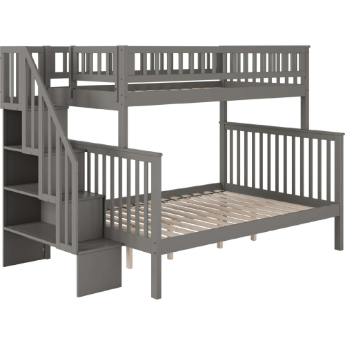 Woodland Staircase Twin Over Full Bunk Bed in Grey