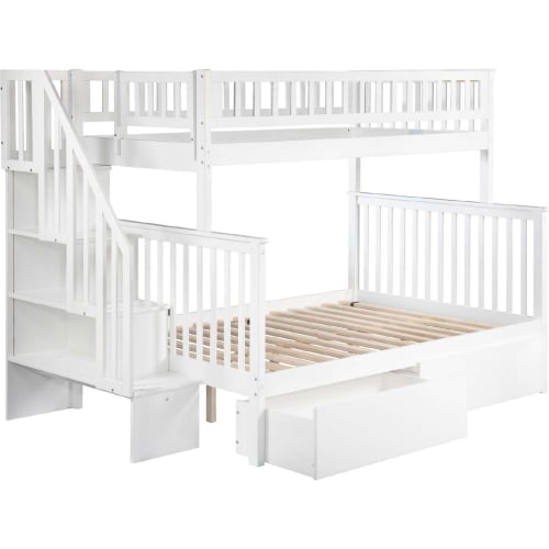 Woodland Staircase Bunk Bed Twin Over Full w/ 2 Urban Lifestyle Drawers in White