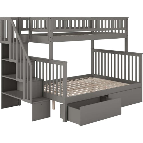 Woodland Staircase Twin Over Full Bunk Bed & 2 Urban Drawers in Grey